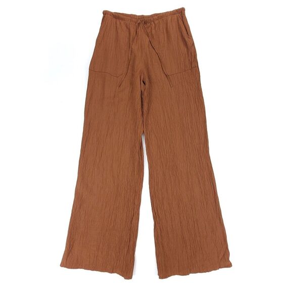 NEW Zara 90's Clean Girl Crinkled High Rise Wide Leg Pull On Pants Medium Brown